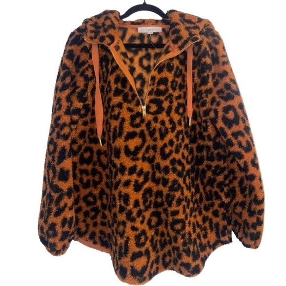 Leopard print Sherpa half zip hoodie - Picture 3 of 7